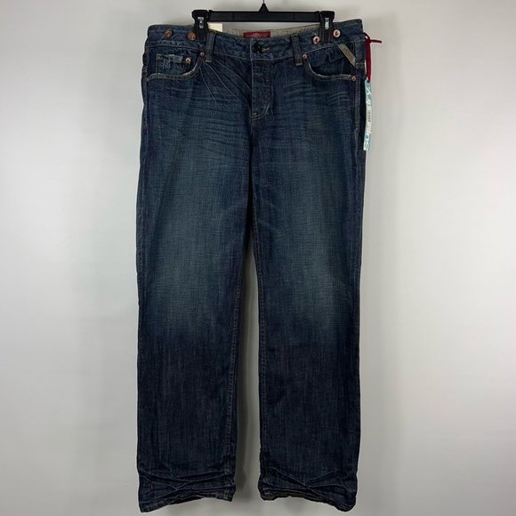 Superdry Mens Spirit Slouch Classic Straight Jeans Blue Wash Denim Zip 32 New